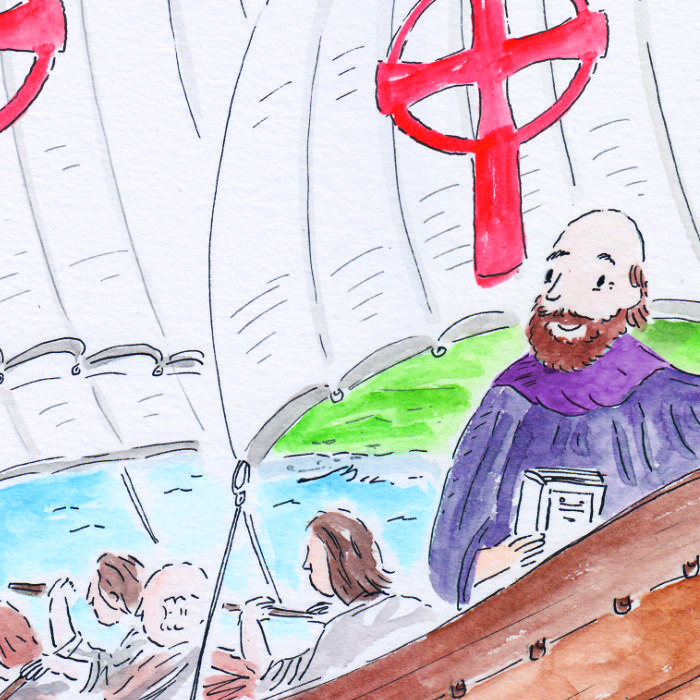 Illustration: St Columba in boat