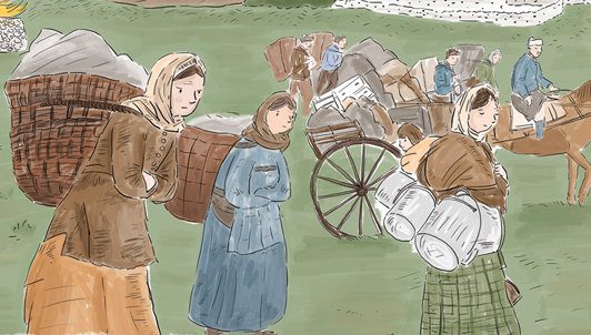 Gaelic-in-Scotland-women-creels Gàidheil a’ fàgail nan dachaighean aca air sgàth nam Fuadaichean