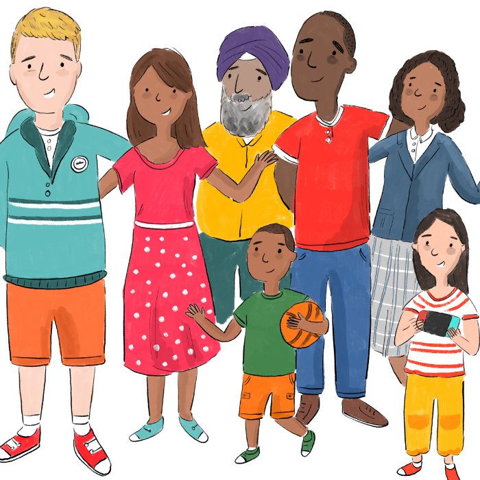 Illustration: Mixed race family group