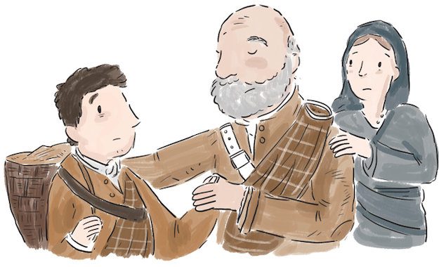 People in Highland Dress Illustration: Three people in Highland dress